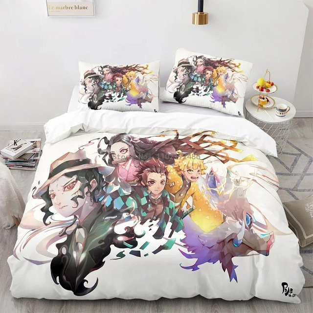 Dämon Slayer Bettwäsche-Set mit Anime-Print von Binchi Outdoor Product, Farbe: Weiß, B x H: 140 x 210 cm - Bild 1