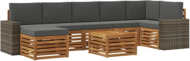 vidaXL Outdoor-Sofagarnitur L-Form aus massivem Akazienholz mit 8 Kissen in Natur und Anthrazit - Bild 1