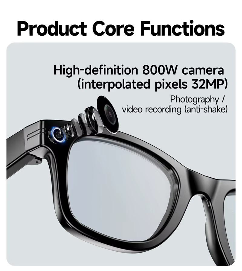 DIXSG Smart Sonnenbrille mit 4K Kamera, AI Übersetzung, Foto und Video Aufnahme, Wasserdicht, Farbe: Schwarz - Bild 3