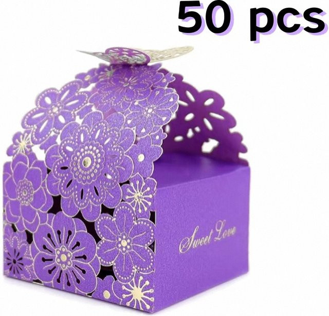 50er Set Hohlboxen mit Blumen und Schmetterlingen in Lila für Hochzeiten und Partys als Geschenkbox für Schokolade oder Süßigkeiten - Bild 1