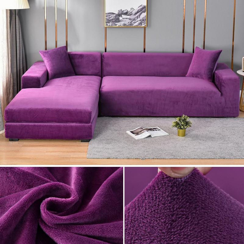 Elastischer Samt-Sofabezug von Your Warm Home für Ecksofas, 3-Sitzer, Schwarz - Bild 4