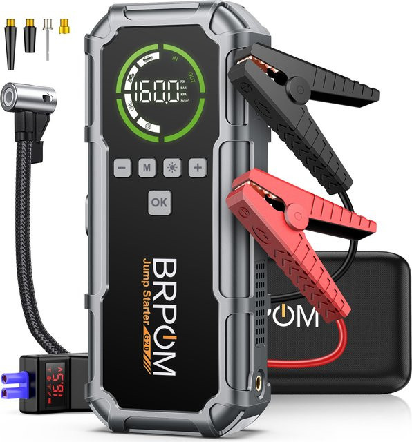 BSMOOM 1500A PEAK Auto-Notstartgerät mit 150PSI Aufpumpfunktion, Multifunktions-Autobatterie-Booster in Schwarz mit LED-Licht, USB-C Ladefunktion und LCD-Digitalanzeige - Bild 1