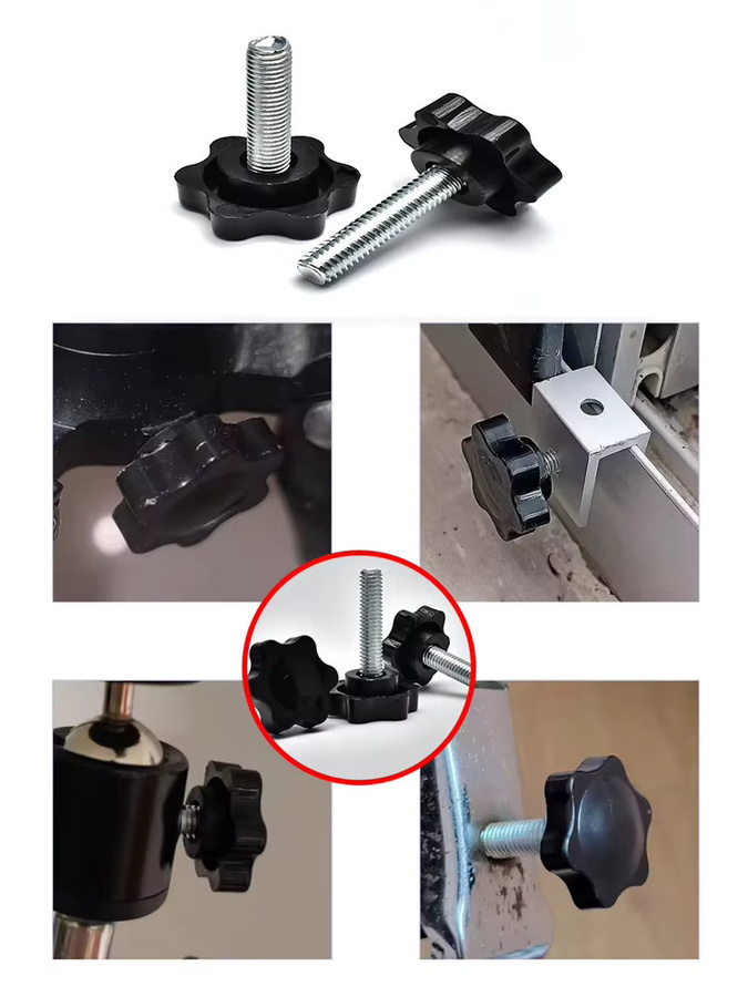 5er Set Handknopfschrauben aus Carbonstahl mit Kunststoff-Stern und M6/M8 Gewinde in Schwarz - Bild 5