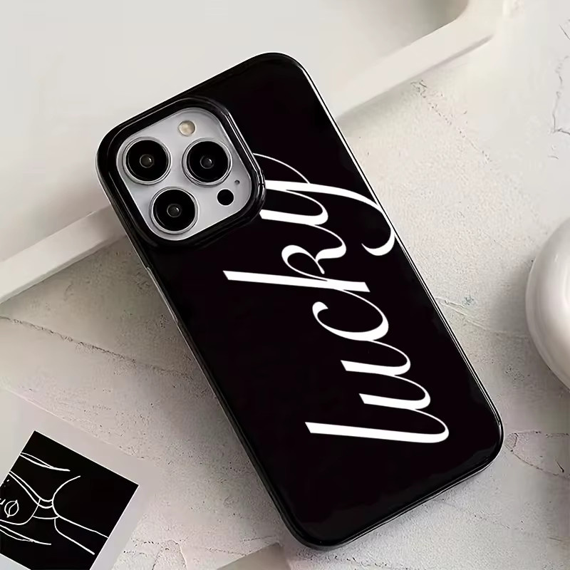 Minimalistische Handyhülle mit englischem Glücksmuster für iPhone 11 bis iPhone 17 Pro Max in Schwarz - Bild 2