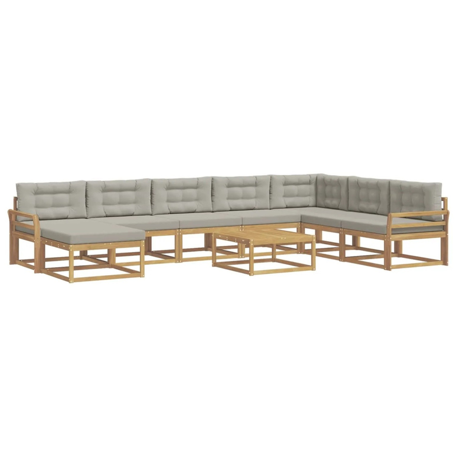 vidaXL Outdoor-Sofagarnitur aus massivem Akazienholz in L-Form, 9-teiliges Set in Weiß und Hellgrau - Bild 2