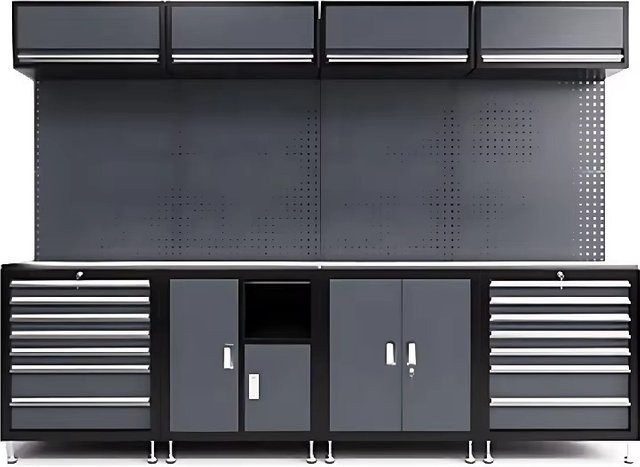 Werkzeugschrank aus kaltgewalztem Stahl in Grau mit Schloss und Zahlenkombination für Werkstatt und Garage - Bild 1