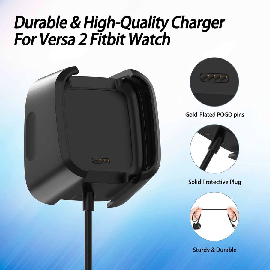 Dord USB-Schnellladegerät-Kabeladapter für Fitbit Versa 2 in Schwarz mit USB-A und USB-C Anschluss - Bild 2