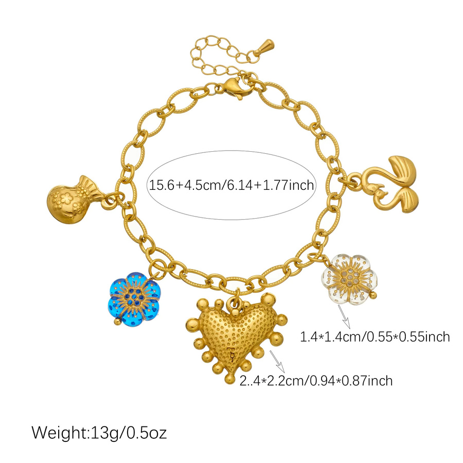 xiyanike Armband, Edelstahl, Gold, Herz-Blumenanhänger, Damen - Bild 2