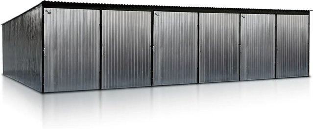Liderstal Dreifachgarage Premium aus verzinktem Blech mit Pultdach und Doppelflügeltor, Farbe: Silber/Grau, B/T/H: 900 x 500 x 213 cm - Bild 1