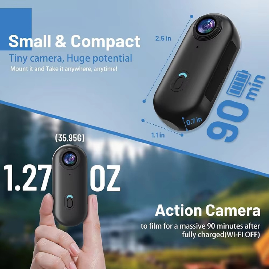 JETO POV 4K Magnetische Actionkamera mit MagSafe Funktion, kleine drahtlose Vlogging Kamera für YouTube und Sport, Schwarz - Bild 2