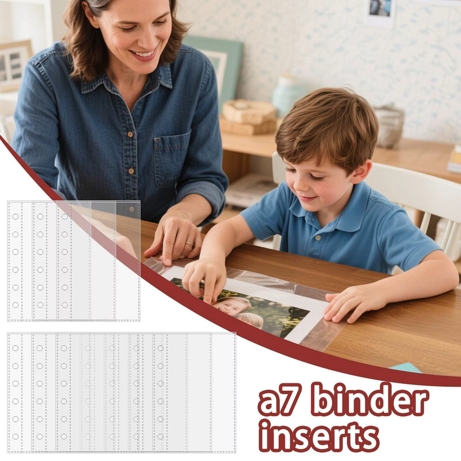 Transparente Binder-Blattschutzfolien für 6 Ringe, 10 Stück, A7, durchsichtige Dokumentenhüllen für Fotos, Quittungen und Tickets - Bild 2