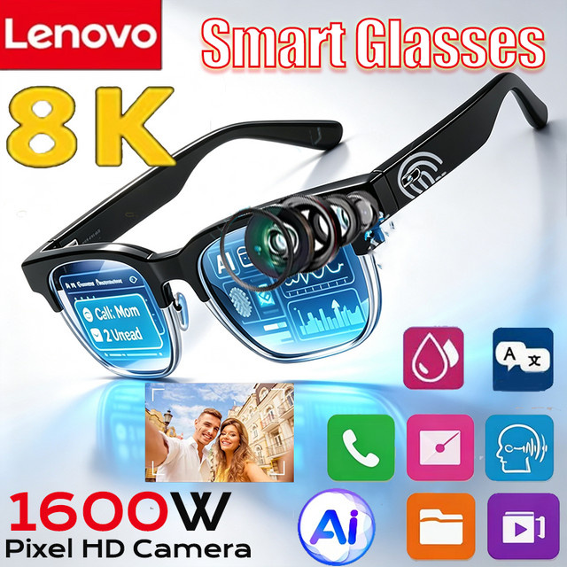 Lenovo 8K AI Smart-Brille in Schwarz mit Freisprechfunktion, KI-Übersetzung und Musikwiedergabe für Damen und Herren - Bild 1