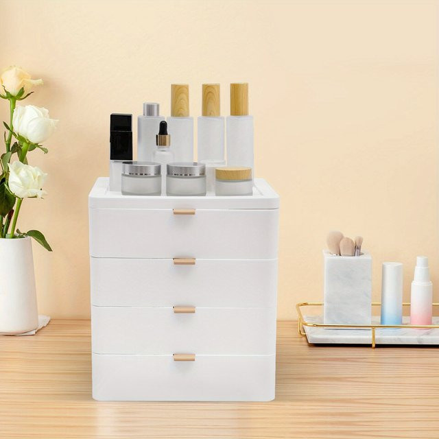 Schreibtisch-Organizer aus weißem Kunststoff mit 4 Schubladen, Aufbewahrungsbox für Büro und Make-up, B/T/H: 26 x 20,2 x 29 cm - Bild 1