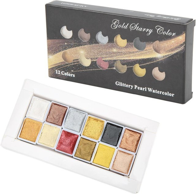 Igeteck 12-teiliges Aquarellfarben-Set mit Metallic-Farbsystem in Multicolour für professionelle Kunstmalerei - Bild 1