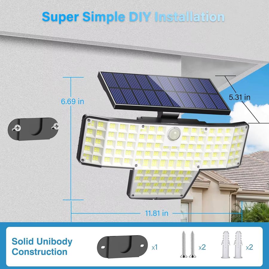 Swiatla Solar-Flutlicht mit 448 LED, IP65 wasserdicht, Solar-Straßenlaterne mit Bewegungsmelder und Fernbedienung für den Außenbereich - Bild 4
