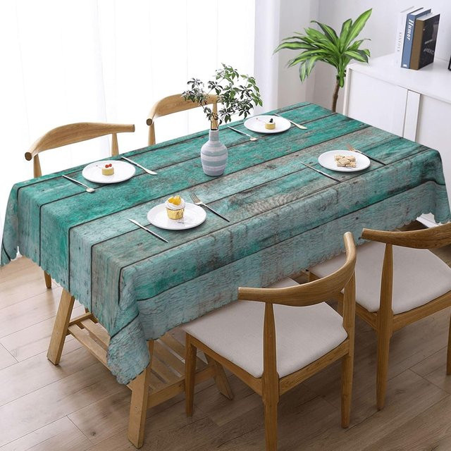 Wasserdichte Tischdecke mit Holzbrett-Muster von JINGYUE Pet in Türkis, B/B: 90 x 140 cm - Bild 1