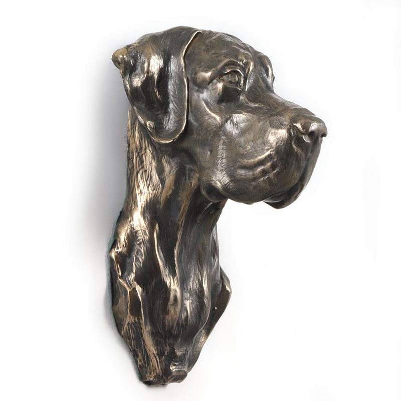 Deutsche Dogge II Hundestatue Art-Dog als hängende Büste aus Kunstharz und Metall in Braun - Bild 5