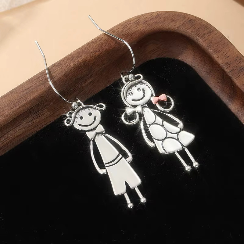 Futz Ohrringe, Asymmetrisch, Cartoon-Personen-Anhänger, Silber, Unisex - Bild 2