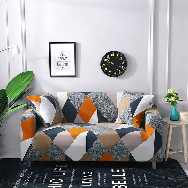 HOUSMIFE Elastische Sofahusse mit geometrischem Design in Grau, Sesselprotektor für 1- bis 4-Sitzer, Breite: 140 cm - Bild 1