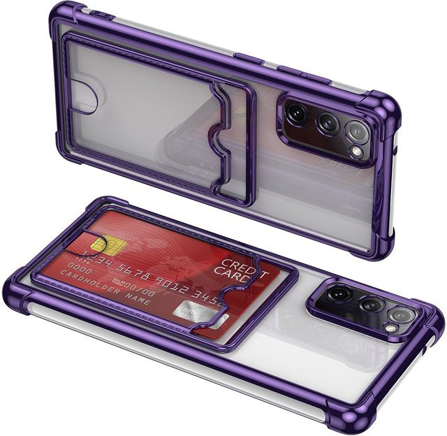 Stoßfeste Handyhülle mit Kartenetui für Samsung Galaxy S25 S24 S23 S22 S21 S20 Ultra Plus FE, Transparent mit Galvanisierung, Farbe: Transparent/Purple - Bild 1