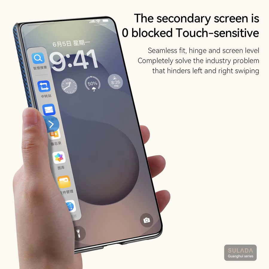 Luxuriöse Kohlefaser-Telefonhülle mit Scharnier und Magnetfunktion für Samsung Z Fold 7, Z Fold 6 und Z Fold 5, stoßfest, Schwarz/Gelb - Bild 3
