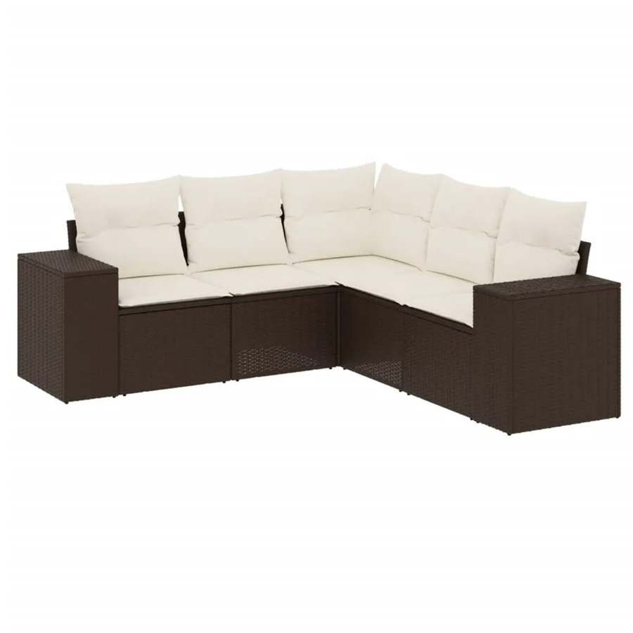 vidaXL 5-tlg. Garten-Sofagarnitur in L-Form aus Polyrattan mit Kissen, Braun - Bild 2