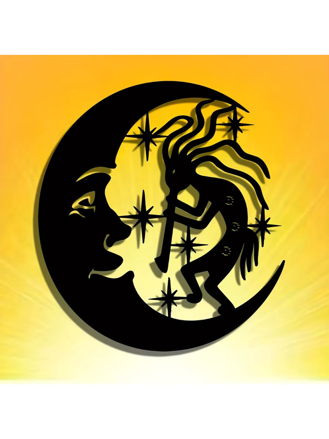 Kokopeli Metall-Wandkunst von CIFBUY, schwarz-goldene lasergeschnittene Eisenskulptur im Südwest-Stil, B/H: 40 x 40 cm - Bild 4