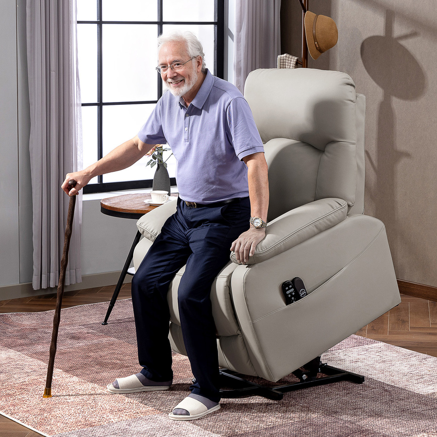 HOMCOM Elektrischer Aufstehsessel mit Massage- und Heizfunktion in Grau mit USB-Anschluss und Fußstütze - Bild 2