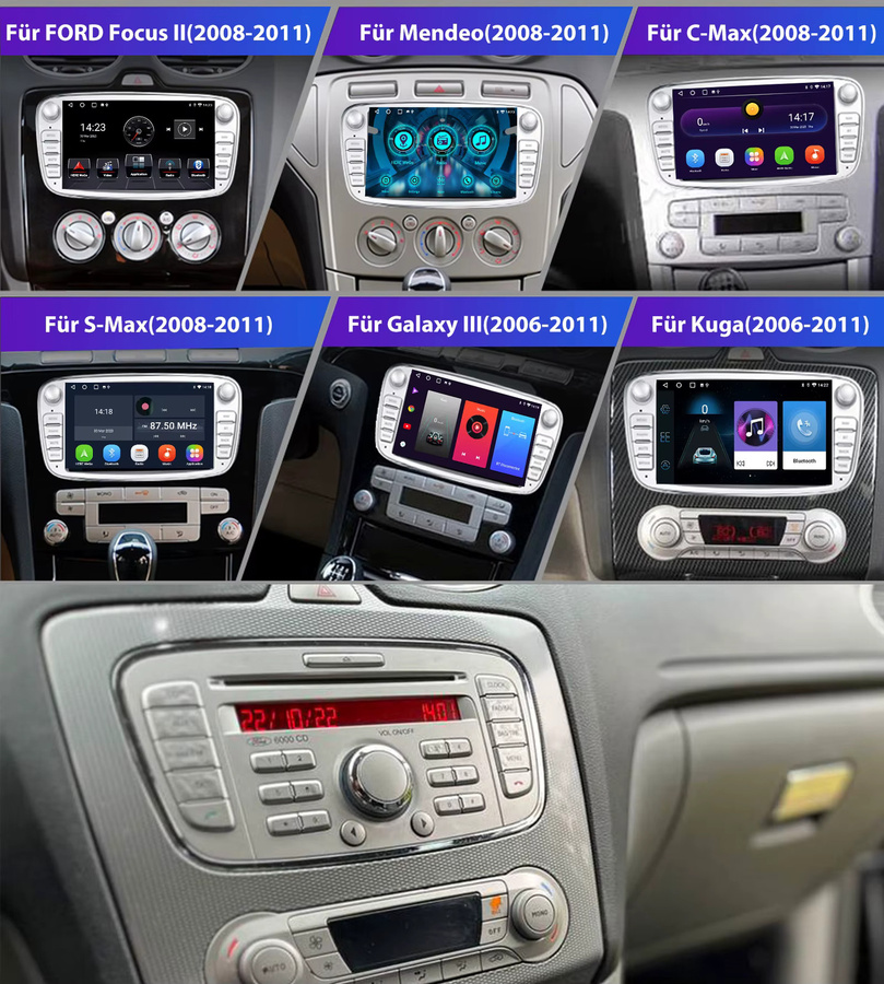 ESSGOO Android 15 Autoradio mit 7 Zoll Display für Ford Focus MK2, Mondeo, C-Max und S-Max inklusive Wireless Carplay, GPS, Wi-Fi und USB - Bild 3