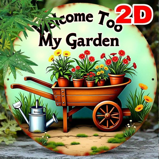 Potdemiel Welcome to My Garden Schild aus Aluminium mit buntem Blumenmuster in Vintage-Optik, B/H: 20,3 x 20,3 cm - Bild 1