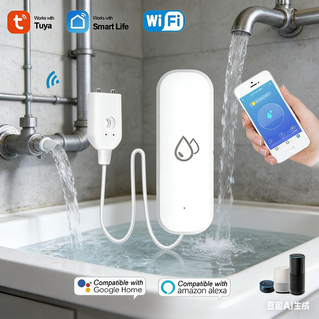 Tuya WiFi Wasserleck-Sensor als Überflutungsmelder in Weiß für die Smart Life App zur Fernüberwachung und Sicherheit in deinem Zuhause - Bild 1