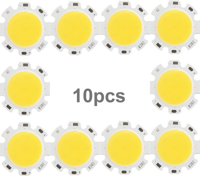 10 Stück LED COB-Lichtquellen Rundchip 28 mm für Scheinwerfer und Downlight, wählbar zwischen 3 W, 5 W, 7 W, 10 W oder 12 W in Warmweiß, Naturweiß oder Kaltweiß - Bild 1
