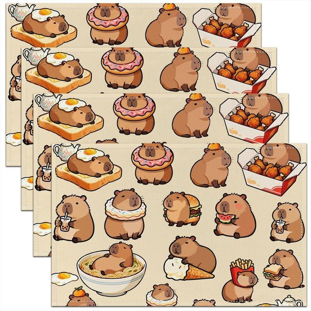 JF TableLinen Platzsets aus Leinen mit Capybara Tier-Muster, Waschbar, Mehrfarbig - Bild 1