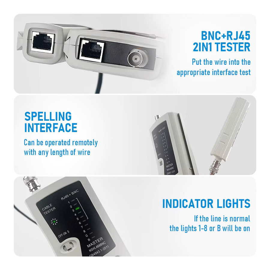 Multifunktionaler Netzwerkkabel-Tester und BNC Koaxialkabel-Tester von seven floor in Schwarz und Weiß - Bild 4