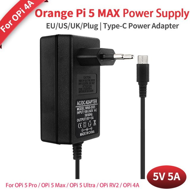 Orange Pi Netzteil 5V 5A mit USB Typ-C Anschluss in Schwarz für OPi 5 Max, OPi 5 Ultra, OPi RV2 und OPi 4A - Bild 1