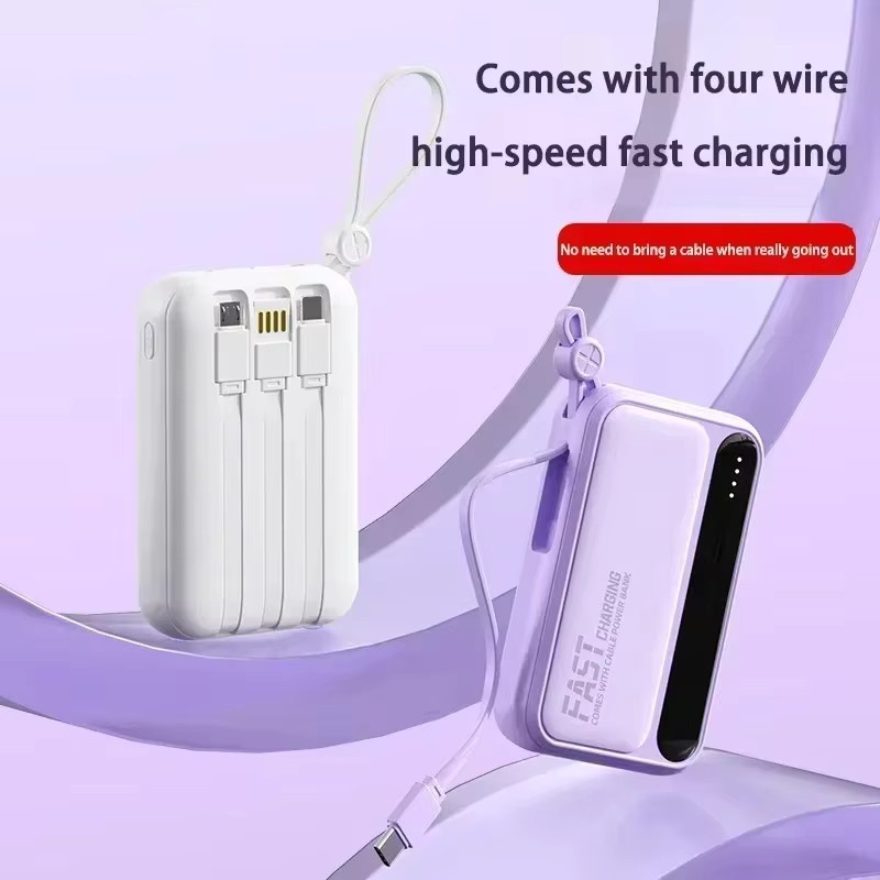 Lenovo Powerbank mit 10000 mAh und integrierten 4 Kabeln in Schwarz - Bild 3