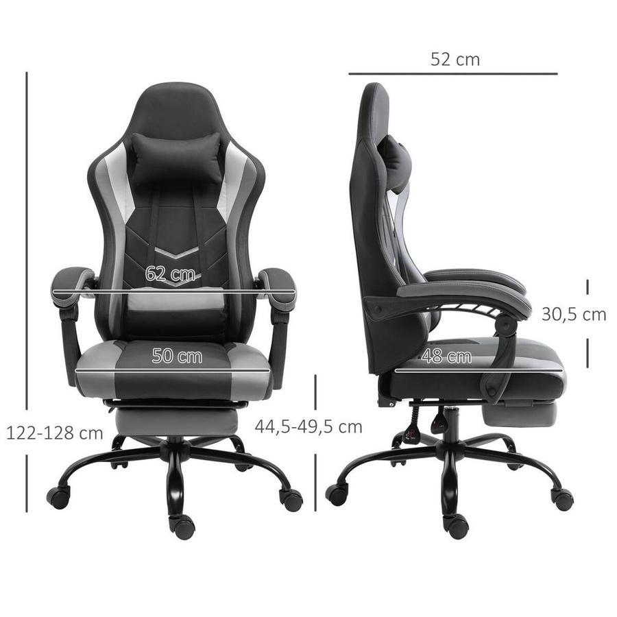 Vinsetto Ergonomischer Gaming Stuhl im Rennstil mit Kopfstütze, Schwarz, B/T/H: 62 x 52 x 128 cm - Bild 3