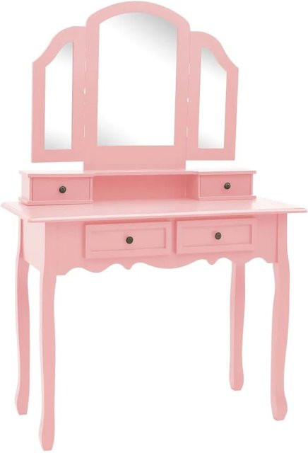 vidaXL Schminktisch-Set mit Hocker aus Paulownia-Holz in Rosa, B/T/H: 100 x 40 x 146 cm - Bild 1