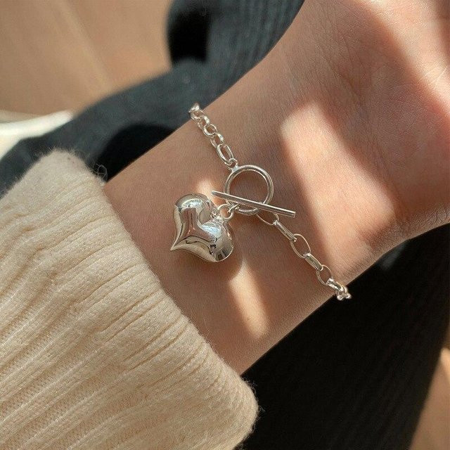Armband 925 Sterling Silber, Quaste Herz Anhänger, Damen, brown - Bild 1