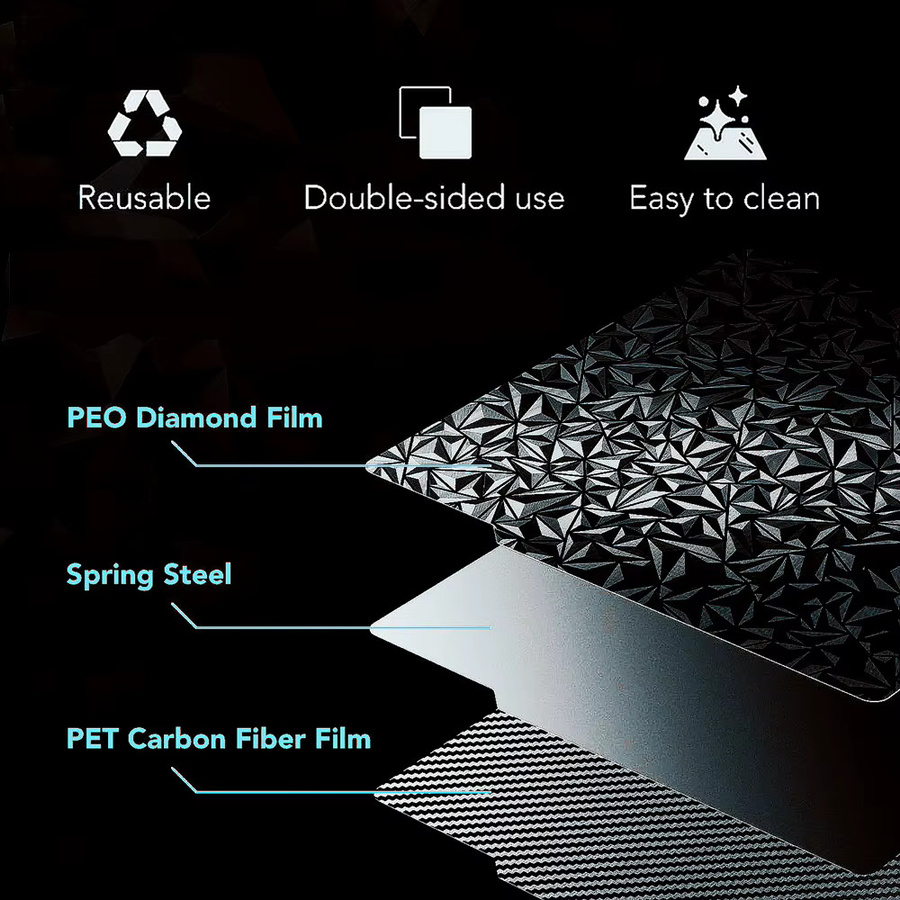 Bambu Lab PEO PET-Bauplatte mit Kohlefaser-Diamant-Oberfläche für P1S, P2S, X1C, X1E, P1P und A1 3D-Drucker - Bild 3