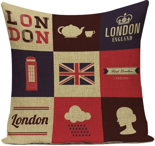 Retro Kissenbezug London Bus Soldat Flagge aus Polyester, Mehrfarbig, B/B: 60 x 60 cm - Bild 1