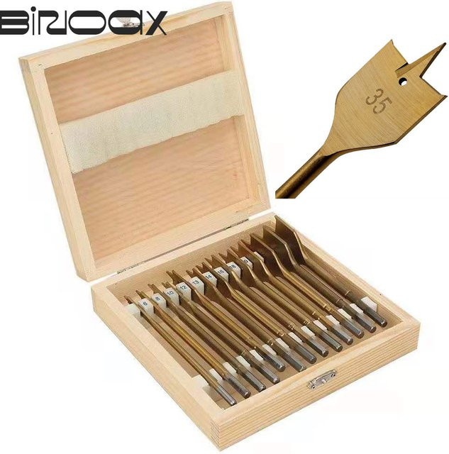 Binoax 13-teiliges Spatenbohrer-Set aus Kohlenstoffstahl mit Titanbeschichtung in Gold, Lochschneider für die Holzbearbeitung, 6–35 mm - Bild 1