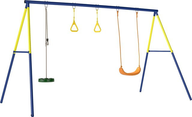 AIYAPLAY 3-in-1 Kinderschaukel mit Stahlgestell und Turnringen, Mehrfarbig, B/T/H: 285 x 160 x 181 cm - Bild 1