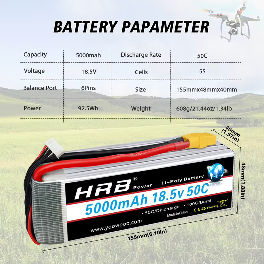 HRB RC Lipo Batterie mit XT90 Stecker, 18,5V 5000mAh - Bild 2