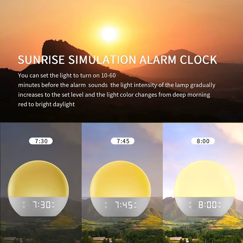 Niditon Wake Up Light Wecker mit Sonnenaufgang und Sonnenuntergang Simulation, FM Radio, RGB Nachtlicht und White Noise Machine, Nachttischuhr in Weiß - Bild 4