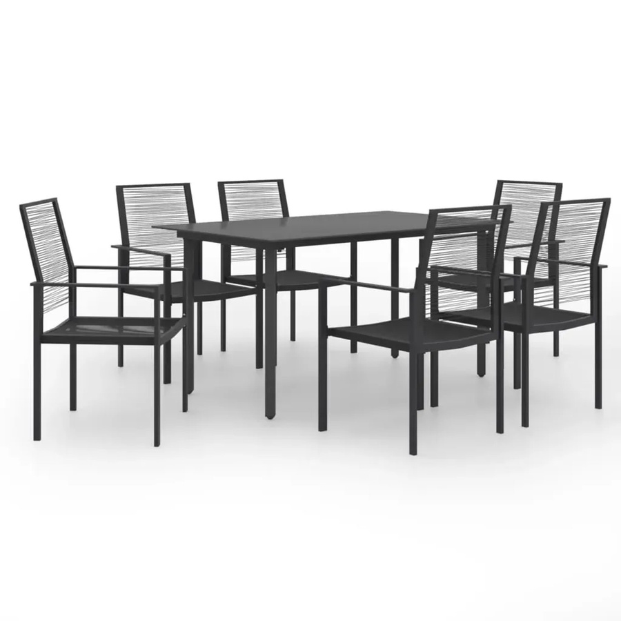 vidaXL 7-teilige Garten-Essgruppe in Schwarz aus pulverbeschichtetem Stahl, Glas und PVC-Hohlrattan - Bild 2