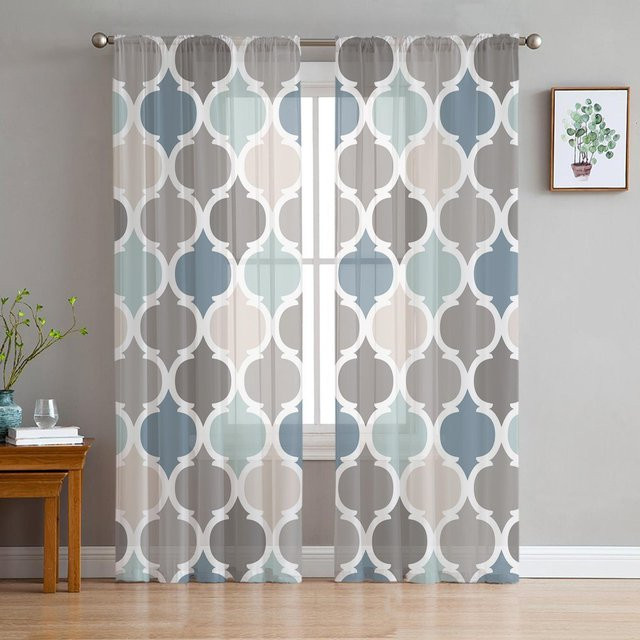 Transparente Marokko Geometrie Vorhänge aus Organza in Indigograu, Breite: 135 cm, Höhe: 115 cm - Bild 1