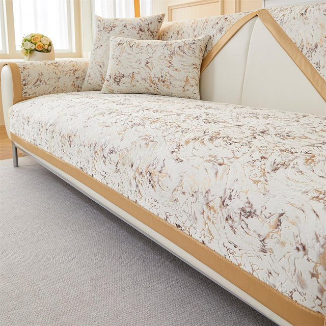 Rutschfester Sofabezug aus bedrucktem Samt mit Marmorlinien in Beige, waschbares Sofatuch für dein Wohnzimmer, B/B: 70 x 70 cm - Bild 1