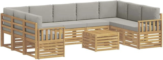 vidaXL Outdoor-Sofagarnitur 8-teilig in L-Form, Weiß-Hellgrau, mit Polstern aus UV-beständigem Polyester und Akazienholz-Gestell, B/T/H: 59 x 59 x 37 cm - Bild 1