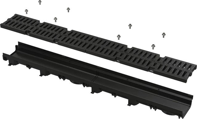 Alcadrain Entwässerungsrinne 60 mm mit Kunststoffrand und Komposite-Rost in Schwarz B125 - Bild 1
